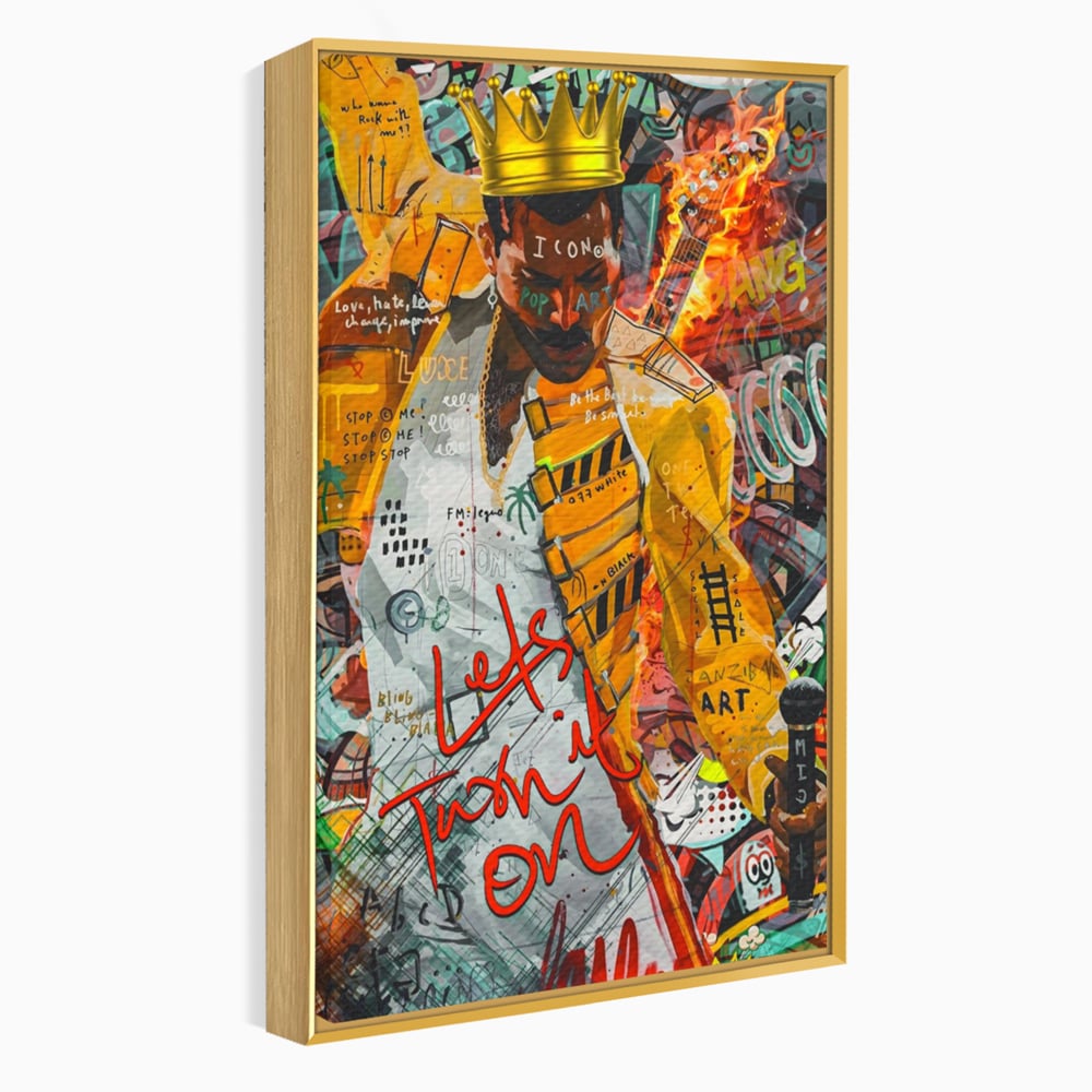 Tablou canvas cu tablou canvas cu freddie mercury stil grafitti, in rama de aluminiu auriu